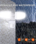 Ultra Bright Outdoor Motion Sensor Flood Light With Dual Heads, 3700 Lumen 5700K Daylight, IP65 Weatherproof in rainstorm