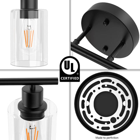 Close-up of Matte Black 4 Light Vanity Light Over Mirror Dope Modern Sconce With UL Certified E26 Base design details