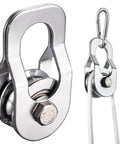 Heavy Duty Pulley System Kit Open Pulley Block With 32Foot Nylon Rope And Hooks For Easy Lifting And DIY Projects Durable Steel Construction Chrome Plated Finish, chrome pulley and rope with carabiner