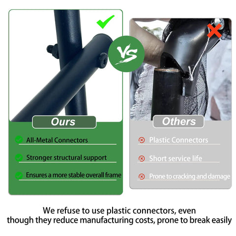 Comparison of metal connectors vs plastic connectors for 87 Inch Metal Garden Trellis Arch