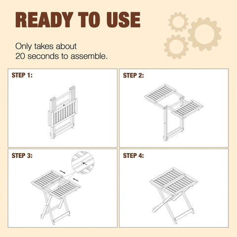 Folding Wooden Side Table, Portable And No Assembly Needed, Ideal For Outdoor And Indoor Use, step-by-step setup guide