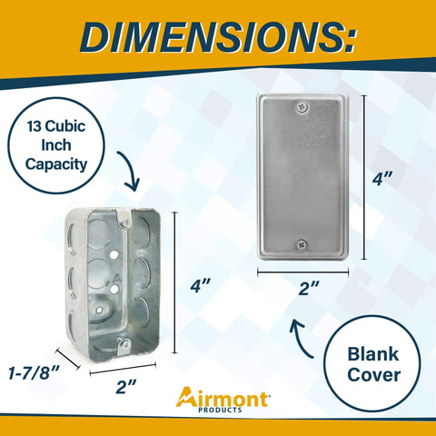 No Nonsense Utility Electrical Junction Box And Blank Cover Combo Gritty Galvanized Steel Drawn Body with dimensions of 4x2 inches.
