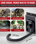 Locking Slatwall Bike Hooks Set Heavy Duty Wall Mount Bicycle Hanger with dimensions and bike types shown