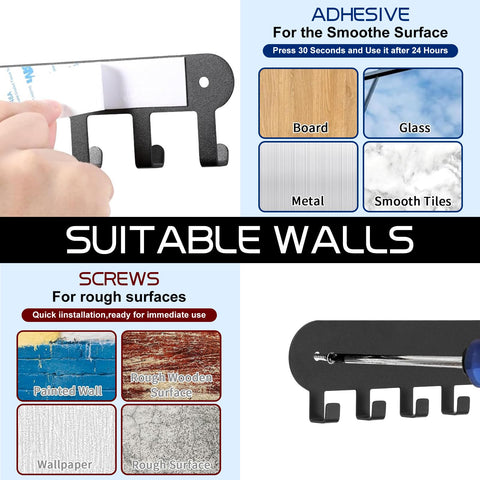 Two Pack Wall Key Holder With Ten Hooks Each No Drill Self Adhesive Key Rack for multiple wall surfaces