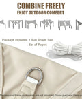 Cream 16 By 20 Rectangle Sun Shade Sail Outdoor Canopy Shelter Cover That Delivers 95 Percent UV Blockage And Water Resistance For Patio Garden Backyard Deck And All Weather Outdoor Living, showing fabric and ropes