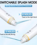Portable Travel Bidet Rechargeable Handheld Sprayer showing switchable splash mode with 6 and 3 holes for personal hygiene.