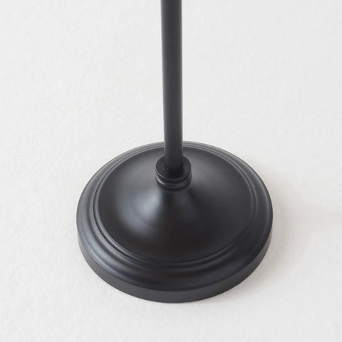 Base of Tall Industrial LED Floor Lamp With Adjustable Head And Rustic Glass Teardrop Shade, Black Finish, Mid Century Modern Style
