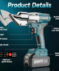 Cordless Sheet Metal Cutter With Dual 4Ah Batteries Brushless Electric Metal Cutting Scissors Tool 360 Degree Rotating Head