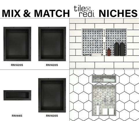 Recessed Shower Niche With Built In Shelf Tile Ready Black Finish 20 Inches High By 16 Inches Wide One Inner Shelf All In One Shower Storage