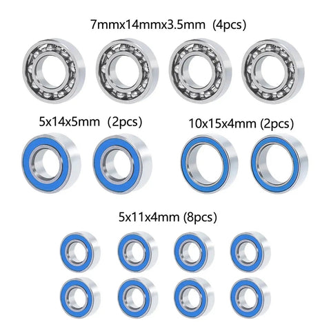 Axial 1To10 RC Car Bearing Kit Blue Sealed Bearings 16Pcs Upgrade Parts for SCX II AR44 90046 Slick Spin Low Friction