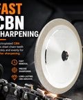 Pro Grade CBN Chainsaw Grinding Wheel 5 3/4 Inch Diameter 7/8 Inch Arbor 3/16 Inch Thick Premium Sharpening Disc For.404 Pitch Heavy Duty Chain Sharpening Tool Built Tough As Nails For The Daily Grind with electroplated CBN surface.