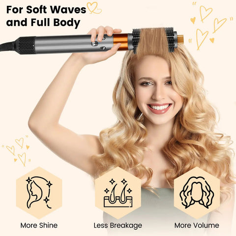Woman using Upgraded 2.3inch Round Volumizing Brush Attachment For Dyson Airwrap HS01 HS05 HS08 Model, smooth waves