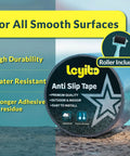 Long 12 Inch By 35 Foot Anti Slip Traction Tape With Roller For Easy Install packaging displayed, highlighting water resistance and durability.