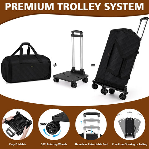 Four In One Rolling Garment Bag For Travel With Wheels Carry On Size Duffle Convertible Suit Carrier premium trolley system