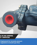 Natural gas regulator inlet with 3/4 inch NPT threads, gray body and red inner bore.