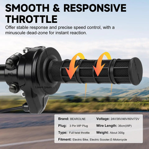 Full Twist Throttle Grip Kit Waterproof 3 Pin For 12V-72V Ebike Scooter Mountain Bike And Dirt Bike Plug N Play Designed For 7 8 Inch Handlebars Quick Twist Action