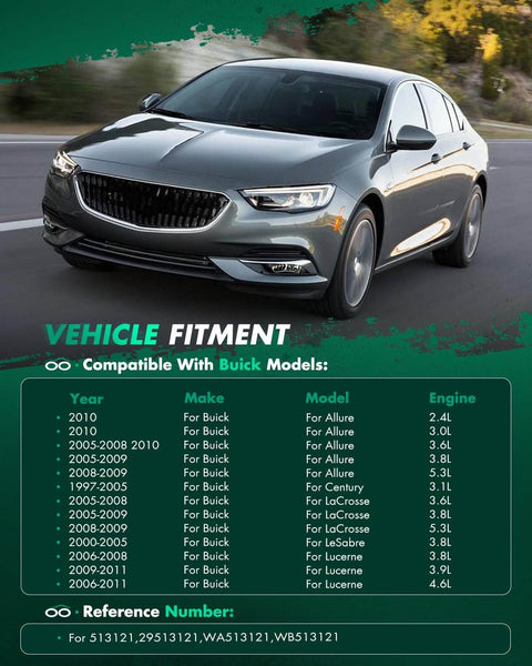Front view of Buick sedan with vehicle fitment details for 2pcs Front Wheel Hub Bearing 513121 Pack.
