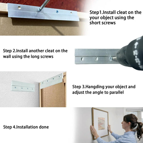 Top Shelf Aluminum French Cleat Hanger Heavy Duty Wall Mount Kit For Mirrors Cabinets Shelves And Large Wall Art installation steps.