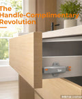 Push To Open Cabinet Hardware 2 Pack Beefed Up Heavy Duty Non Magnetic Touch Latch on wood drawer close-up