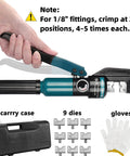 Hydraulic Crimping Tool With Nine Hardened Dies For Stainless Steel Cable Railing, Built To Last From Tough Steel in hand