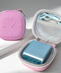 Heavy Duty Eva Travel Case For 140W Fast Charger And Usb C Cable Organizer in fresh purple, with usb c adapter and cords inside.