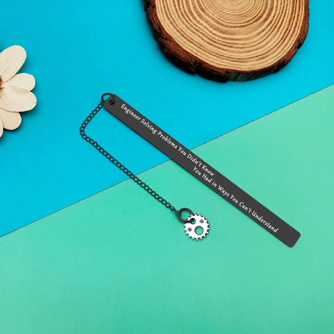 Funny Nerdy Engineer Bookmark Gift For Engineers And Engineering Students Inspiring Quote desk accessory with chain and gear charm