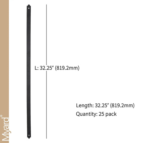 Beefy 32 And A Quarter Inch Heavy Duty Flat Straight Iron Deck Baluster in Matte Black for Wood and Composite Railings, 25 Pack