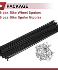 38 Piece 13G Bicycle Spokes Set 213mm Length Carbon Steel Black Wheel Spokes With Nipples Durable Bike Rim Spokes For Wheel Building Repair And Upgrades, showing all components including spokes and nipples in a package.