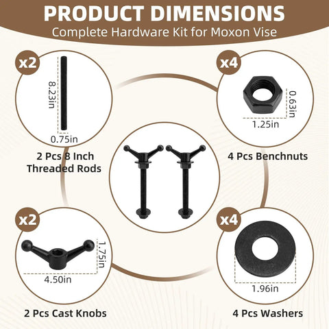 Shop Ready Bench Vise Hardware Kit With Eight Inch Threaded Rods Cast Knobs And Steel Nuts For Garage Tough Woodworking Upgrades No Sweat Install For Heavy Duty Clamping Jobs