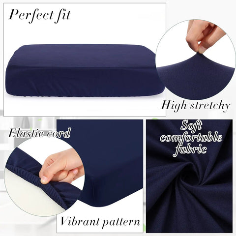 8 Pack Patio Cushion Covers Stretch Fit for Outdoor Cushions Navy Waterproof; features, high stretch, elastic cord, soft fabric.