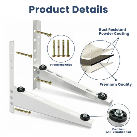 Heavy Duty Mini Split Wall Mount Bracket Built Tough For 9000-18000 BTU Ductless ACs And Heat Pumps, hardware details