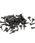 Solid As A Rock Half Inch Black Steel Upholstery Tacks To Nail Down Muslin And Fabric Covers Smooth Dome Heads in a scattered pile.