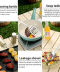 Ultimate Must Have Camping Utensil Set For Outdoors RV Campers Includes Tongs Spatula Knife Scissors Spoons Bottle Opener Cutlery and Serving Utensils displayed on a picnic table with cooking and seasoning tools
