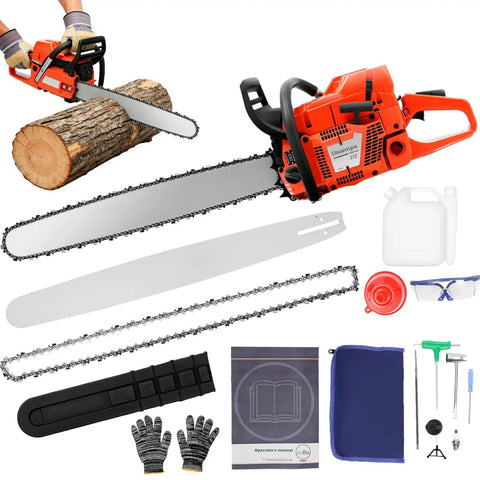 Gas Powered Chainsaw With 28 Inch Bar And 71CC Two Stroke Beast Power Delivers Up To 2KW At 10000 RPM, chainsaw kit and accessories