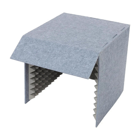 Desktop Acoustic Booth Foldable Three Sided Recording Isolation Shield With High Density Sound Absorbing Foam, gray color, portable design.