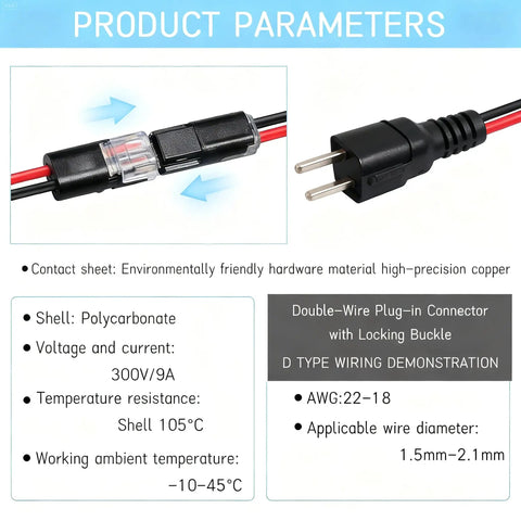 150 Pcs Double Wire Plug In Connector With Locking Buckle And Quick Clip Fasteners for DIY setup with product specifications