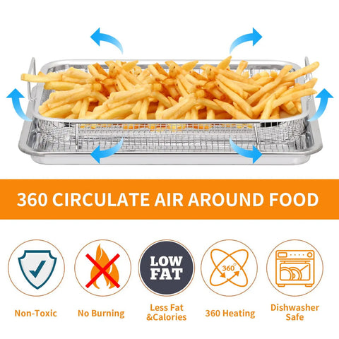 Stainless Steel Air Fryer Basket and Crisper Tray 13x9.6 Inch 2-Piece Set for Oven Toaster Oven Convection Cooking Fries