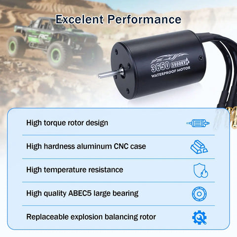 Waterproof Brushless Motor And ESC Combo For 2S LiPo, 3650 3900KV Sensorless Motor with ESC in off-road setting