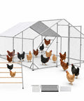 Beefy Heavy Duty Large Metal Chicken Coop Walk In Run Pen With Waterproof Cover for outdoor use, 10x10x6.5 ft, housing chickens.
