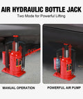 Image showing Big Red 20 Ton Air Hydraulic Bottle Jack Heavy Duty Professional Lifting Tool With Dual Power Operation in manual and air pump mode.