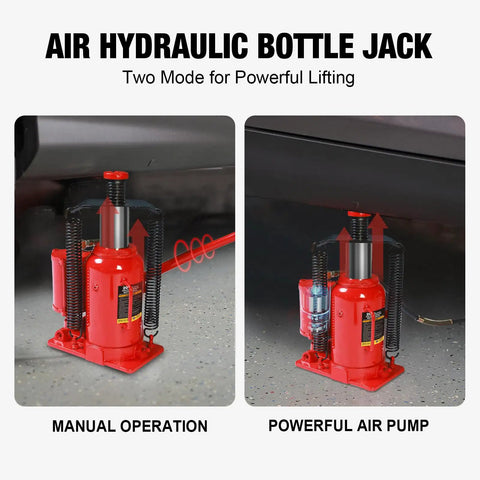 Image showing Big Red 20 Ton Air Hydraulic Bottle Jack Heavy Duty Professional Lifting Tool With Dual Power Operation in manual and air pump mode.