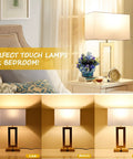 Set Of 2 22 Inch Touch Control Table Lamps With Dual USB Ports, 3-Way Dimming, Sleek Gold And White Nightstand Lamps display