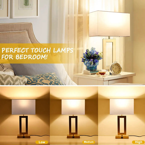 Set Of 2 22 Inch Touch Control Table Lamps With Dual USB Ports, 3-Way Dimming, Sleek Gold And White Nightstand Lamps display