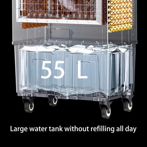 Portable Evaporative Air Cooler With Dual Water Tank And Three Fan Speeds For Bedroom And Home Office featuring a 55L large water tank.