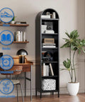 73 Inch Tall Arched Metal Bookshelf With 5 Shelves Heavy Duty Steel Construction Adjustable Shelves Industrial Display Rack
