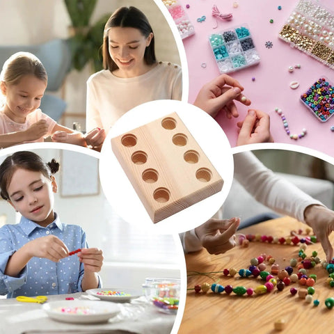 Beading and Pliers Organizer Tray for Desktop and Workbench Tools, multi-slot wood rack, used in craft and bead activities