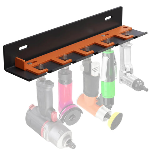 Air Tool Wall Mount Rack With Five Slots, Lockable Pneumatic Tool Holder for garage, holding pneumatic tools, quarter inch connectors