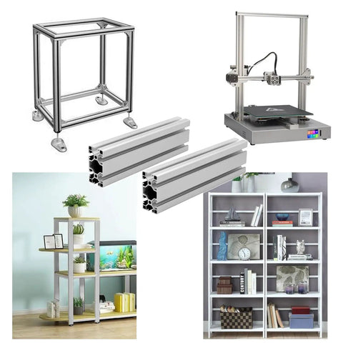 2 Pack 4080 T Slot Aluminum Extrusion 350mm Silver Profile 40x80 T Slotted Framing European Standard Anodized Linear Rail For 3D Printer Accessories And DIY Builds Heavy Duty Pro Grade with examples of use in shelving and 3D printer frame.