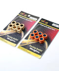 Two packs of motorcycle racing roller weights, beige and orange, displayed on a white surface