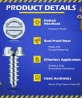Product details for 100 Pack Car License Plate Screws 14 By Three Quarter Inch Slotted Hex Head Mounting Screws For License Plates